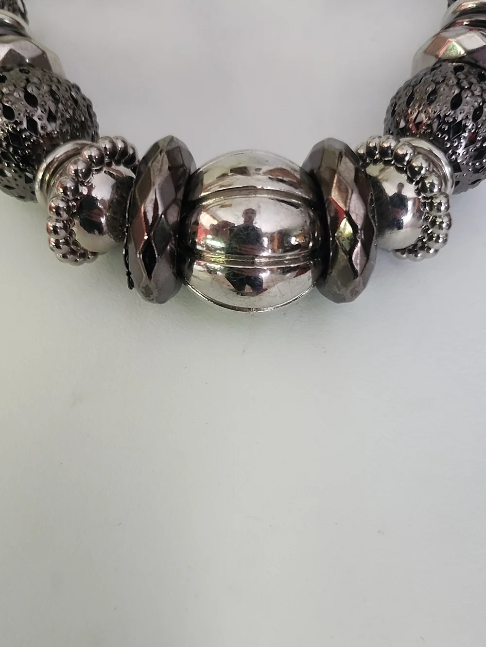 Bold Sterling-Look Gunmetal Bead Statement Necklace